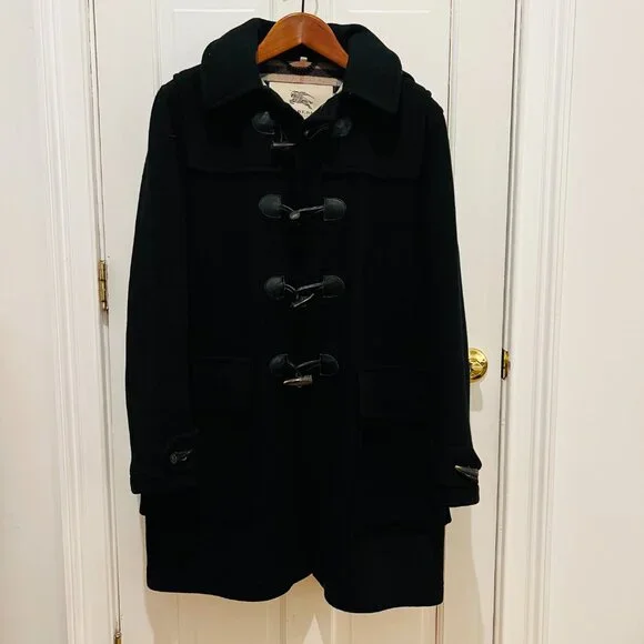Authentic Burberry 100% Wool Duffle Coat Black Size US 44 / EU 54 XL - Picture 2 of 16